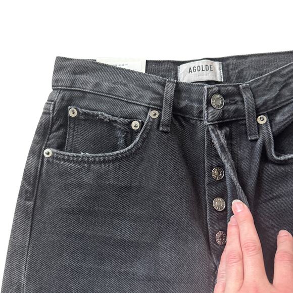 NEW AGOLDE 90s Mid Rise Loose Fit Jean Smokestack Distressed Black - Picture 7 of 12